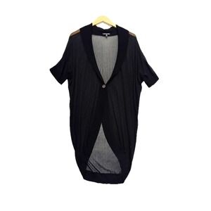 Eileen Fisher Cardigan Womens Large Black Semi Sheer Single Button Quiet Luxury
